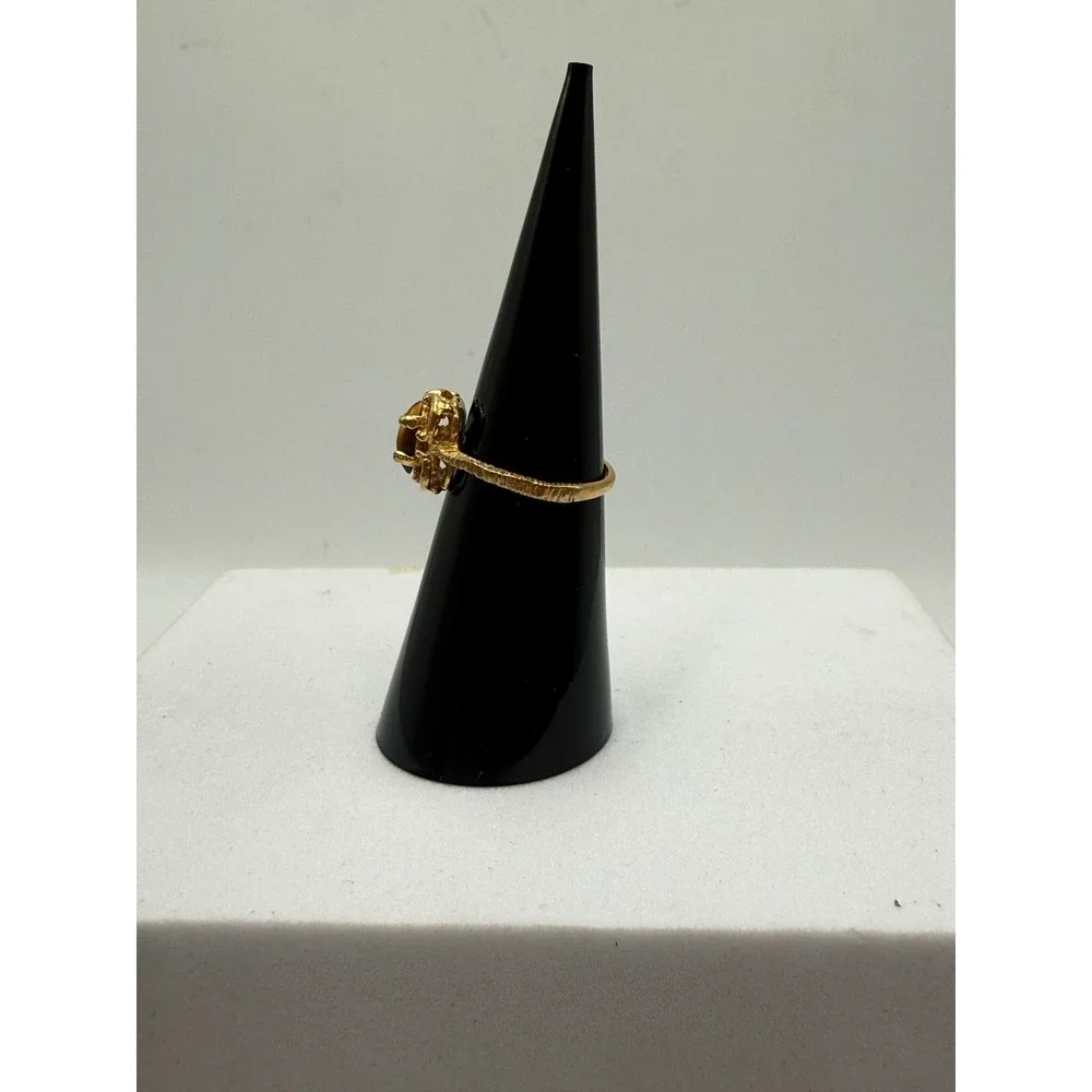 Vintage 18K HGE Tiger's Eye Ring Gold Tone Textured Band Size 5